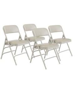 National Public Seating Vinyl Upholstered Triple Brace Folding Chairs, Gray, Pack Of 4