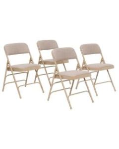 National Public Seating Upholstered Triple-Brace Folding Chairs, Beige, Set Of 4 Chairs