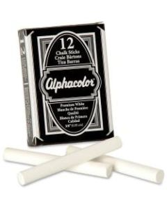 Alphacolor Chalk Sticks, Premium White, 3/8in Diameter, 12/Box - 0.4in Diameter - White - 12 / Box