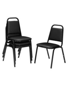 National Public Seating Square Back Padded Vinyl Seat, Banquet Stack Chair, 15 3/4in Seat Width, Black Seat/Black Frame, Set of 4