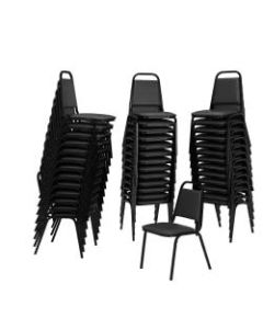 National Public Seating Square Back Padded Vinyl Seat, Banquet Stack Chair, 15 3/4in Seat Width, Black Seat/Black Frame, Set Of 40
