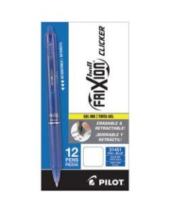 Pilot FriXion Clicker Erasable Gel Pens, Fine Point, 0.7 mm, Blue Barrel, Blue Ink, Pack Of 12 Pens