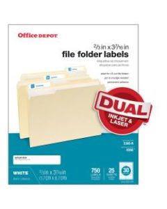Office Depot Brand Permanent Inkjet/Laser File Folder Labels, 505-O004-0011, 2/3in x 3 7/16in, White, Pack Of 750