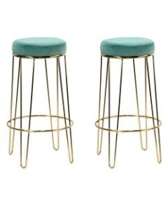 Glamour Home Angie Bar Stools, Blue/Golden, Set Of 2 Stools