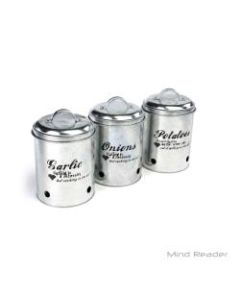 Mind Reader 3-Piece Garlic, Onion And Potatoes Canister Set, 7 1/4inH x 5 1/2inW x 5 1/2inD, Silver