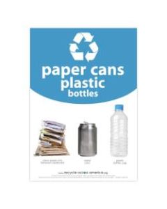 Recycle Across America Paper, Cans And Plastic Standardized Recycling Label, PCP-1007, 10in x 7in, Light Blue
