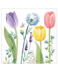 Amscan Spring 2-Ply Beverage Napkins, 5in x 5in, Tulip Garden, 16 Napkins Per Sleeve, Pack Of 5 Sleeves
