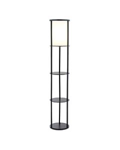 Adesso Stewart Shelf Floor Lamp, 62 1/2inH, Black Base/White Fabric Shade