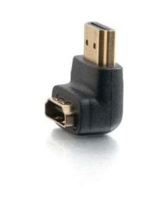 C2G HDMI Male to HDMI Female 90 deg. Adapter - 1 x Type A Male Digital Audio/Video - 1 x Type A Female Digital Audio/Video - Gold Connector - Black