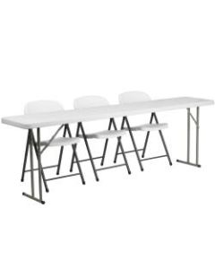 Flash Furniture Plastic Folding Training Table with 3 Plastic Folding Chairs, 29inH x 96inW x 18inD White
