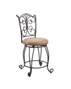Linon Home Decor Products Andrea 24in Gathered Back Counter Stool, Light Brown/Brown