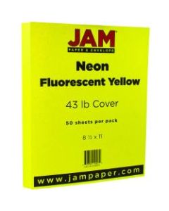 JAM Paper Cover Card Stock, 8 1/2in x 11in, 43 Lb, Neon Yellow, Pack Of 50 Sheets