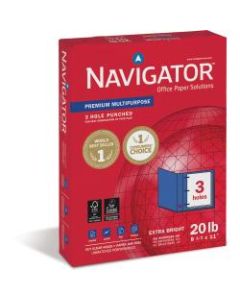 Soporcel Navigator Premium 3-Hole-Punched Multi-Use Paper, Letter Size (8 1/2in x 11in), 97 (U.S.) Brightness, 20 Lb, Carton Of 5,000 Sheets