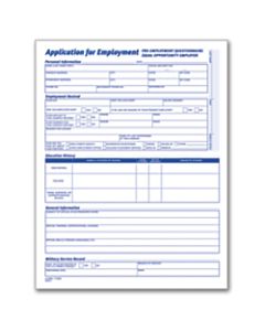 Adams Application For Employment, 8 1/2in x 11in, Pack Of 25