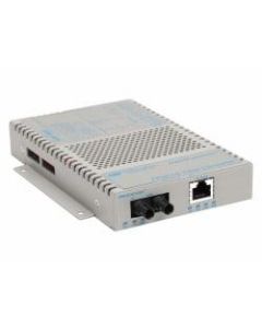 OmniConverter 10/100 PoE+ Ethernet Fiber Media Converter Switch RJ45 ST Single-Mode 30km Wide Temp - 1 x 10/100BASE-TX; 1 x 100BASE-LX; DC Powered; Lifetime Warranty