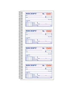 Adams Carbonless 2-Part Spiral Money/Rent Receipt Book, 11in x 5 1/4in, Book Of 200 Sets