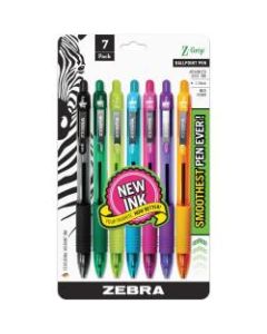 Zebra Z-Grip Retractable Ballpoint Pens, Medium Point, 1.0 mm, Translucent Barrels, Assorted Ink Colors, Pack Of 7