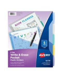 Avery Write & Erase Plastic Dividers With Pocket, 9 1/4in x 11 1/4in, Multicolor, 5-Tab Set