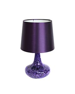 Simple Designs Mosaic Tiled Glass Genie Table Lamp with Fabric Shade, Purple