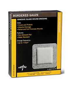 Medline Sterile Border Gauze Pads, 4in x 4in, White, 15 Pads Per Box, Case Of 10 Boxes