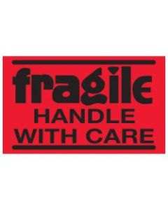 Tape Logic Preprinted Shipping Labels, DL1071, Fragile - Handle With Care, Rectangle, 3in x 5in, Fluorescent Red, Roll Of 500