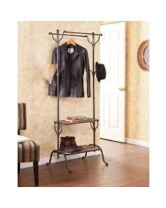 Southern Enterprises Entryway Shelf/Hall Coat Tree, 68 3/4inH x 25 1/4inW x 20 3/4inD, Aged Metal