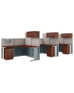 Bush Business Furniture Office in an Hour 3 Person L Shaped Cubicle Workstations, Hansen Cherry, Standard Delivery