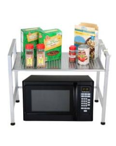 Mind Reader Metal-Top Microwave Shelf Counter Unit With 2 Hooks, Silver