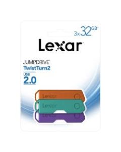 Lexar JumpDrive TwistTurn2 USB 2.0 Flash Drives, 32GB, Pack Of 3 Flash Drives, LJDTT2-32GABNA3