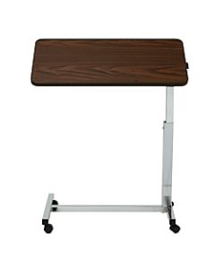 Medline Overbed Tilt-Top Hospital Table With H-Base, Height-Adjustable, 28in-45inH x 30inW x 15inD, Steel/Walnut