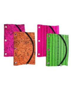 Inkology Tribal Binder Pencil Pouches, 10in x 7in, Assorted Colors, Pack Of 6 Pouches