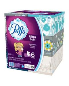 Puffs Ultra Soft 1-Ply Facial Tissues, White, 124 Tissues Per Box, 6 Boxes Per Pack, Case Of 4 Packs
