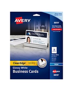 Avery Inkjet Clean-Edge Business Cards, 2-Sided, 2in x 3 1/2in, White Gloss, Pack Of 200