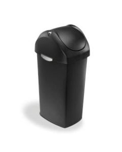 simplehuman Square Swing-Lid Plastic Trash Can, 15 Gallons, 32-4/5inH x 13-1/2inW x 16-7/10inD, Black
