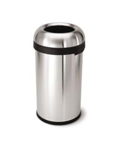 simplehuman Bullet Round Heavy-Gauge Open-Top Commercial Trash Can, 16 Gallons, 29-4/5inH x 16-1/10inW x 15-4/5inD, Brushed Stainless Steel