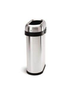 simplehuman Slim Oval Metal Open Trash Can, 13 Gallons, 27-2/5inH x 10-7/10inW x 18-1/5inD, Brushed Stainless Steel