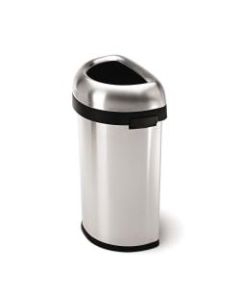 simplehuman Semi-Round Open-Top Commercial Stainless-Steel Trash Can, 16 Gallons, 29-9/10inH x  18-1/2inW x 13-1/10inD, Brushed Stainless Steel