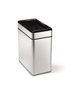 simplehuman Rectangular Open-Top Metal Trash Can, 2.6 Gallons, 13-1/16inH x 6-1/4inW x 11-3/10inD, Brushed Stainless Steel