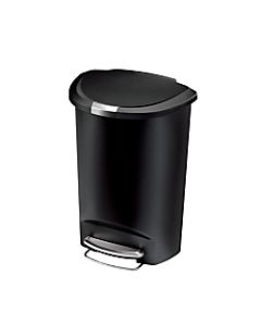 simplehuman Semi-Round Plastic Step Trash Can, 13 Gallons, 26-1/4inH x 18-3/4inW x 14-7/16inD, Black