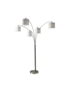 Adesso Trinity 5-Arm Arc Lamp, 82inH, White Shade/Brushed-Steel Base