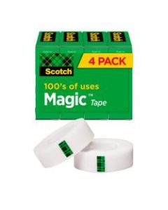 Scotch Magic Invisible Tape, 3/4in x 1000in, Clear, Pack of 4 rolls