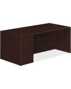 HON 10700 Series Single-Pedestal Desk - 66in x 30in x 29.5in x 1.1in - File Drawer(s) - Double Pedestal on Left Side - Waterfall Edge - Material: Particleboard, Hardwood Trim, Wood Grain Modesty Panel - Finish: High Pressure Laminate (HPL), Rich Mahogany