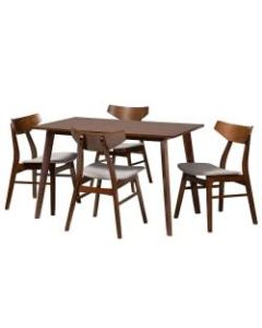 Baxton Studio Lois Dining Set, 29-1/2inH x 47-1/4inW x 29-7/16inD, Light Gray/Walnut Brown