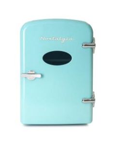 Nostalgia Electrics Retro 6-Can 0.14 Cu Ft Personal Cooling And Heating Refrigerator With Carry Handle, Aqua