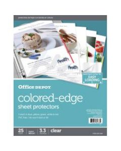 Office Depot Brand Colored-Edge Sheet Protectors, 8-1/2in x 11in, Clear, Pack Of 25