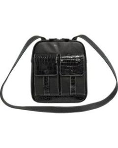 Mobile Edge Crossbody Tech Carrying Case (Messenger) for 10in to 11in iPad - Vegan Leather, Faux Croc, Cotton Twill Interior, Poly Fur Interior - Black Crocodile - Shoulder Strap - 12in Height x 10in Width x 3in Depth