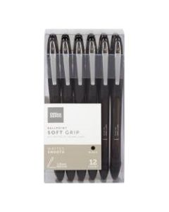 Office Depot Brand Super Comfort Grip Ballpoint Pens With Caps, Medium Point, 1.0 mm, Black Barrel, Black Ink, Pack Of 12
