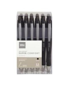 Office Depot Brand Super Comfort Grip Retractable Ballpoint Pens, Medium Point, 1.0 mm, Black Barrel, Black Ink, Pack Of 12