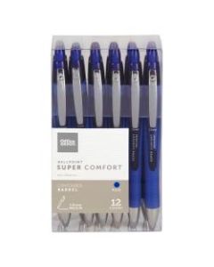 Office Depot Brand Super Comfort Grip Retractable Ballpoint Pen, Medium Point, 1.0 mm, Blue Barrel, Blue Ink, Pack Of 12
