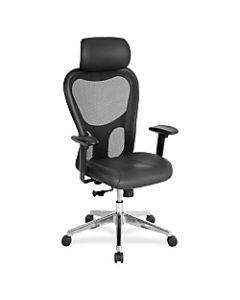 Lorell Executive Bonded Leather/Mesh High-Back Chair, With Headrest, Black